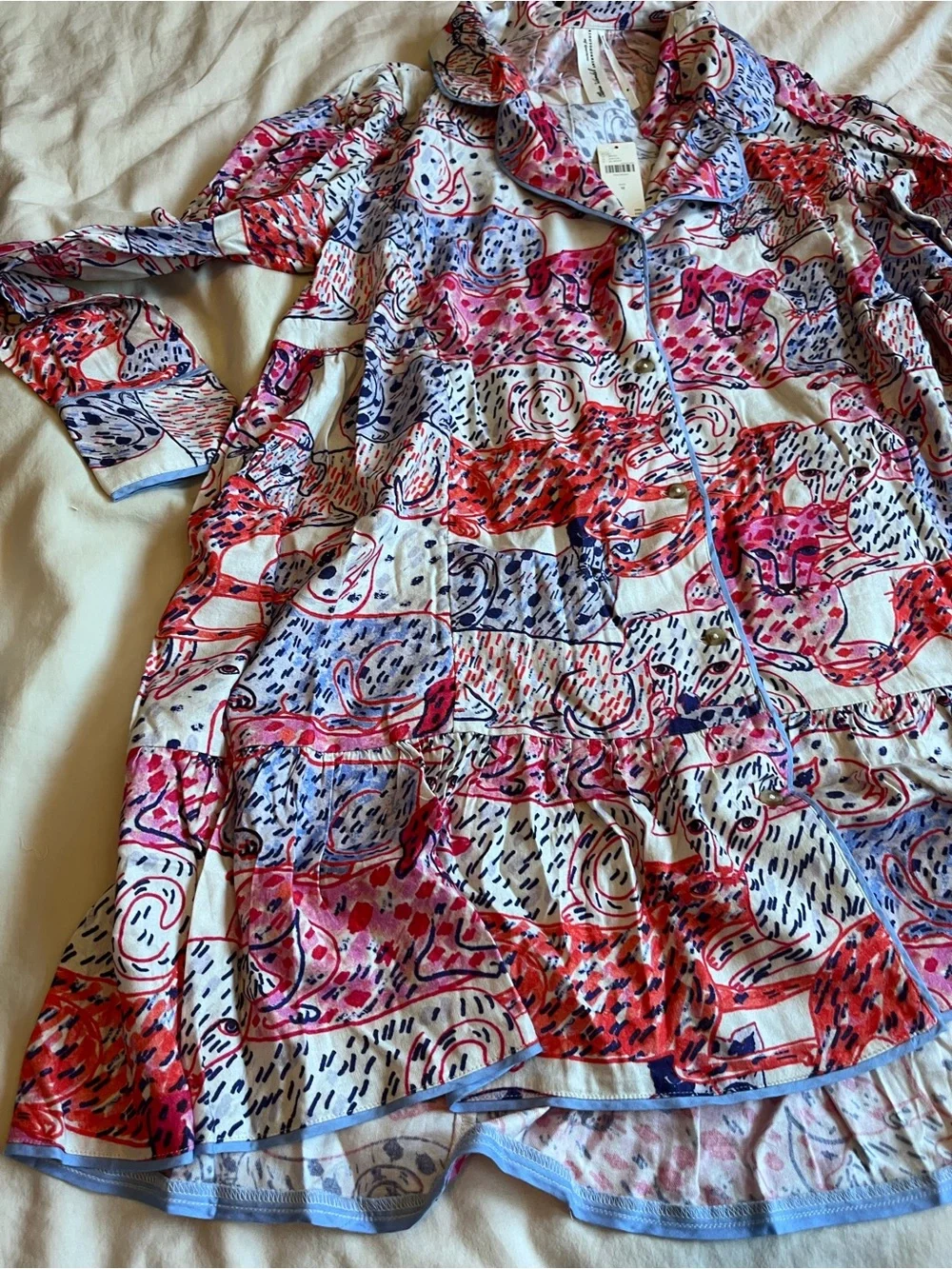 Olivia Wendel Anthropologie Cats and Dogs sprinkle Printed Satin Pajama set